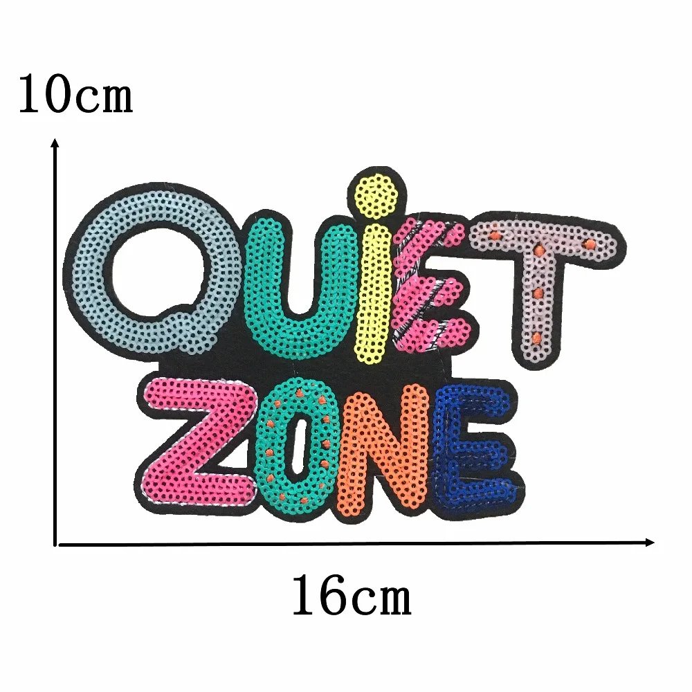 

2Pcs Set QUIET ZONE Patches for Clothes Iron on Sequined Patch DIY Decorations Stickers Embroidery Patch Applique Clothing Badge