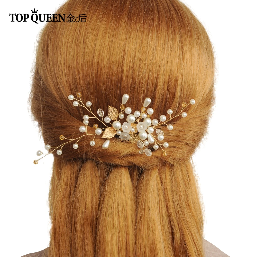 TOPQUEEN HP138 гребень для волос элегантные свадебные принадлежности для волос сусальное золото жемчуг бисером женские зажим для волос с
