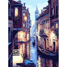 

DIY Oil Painting By Numbers Frameless Venice Night Landscape Europe Abstract Canvas Pictures by Numbers for Living Room Wall Art