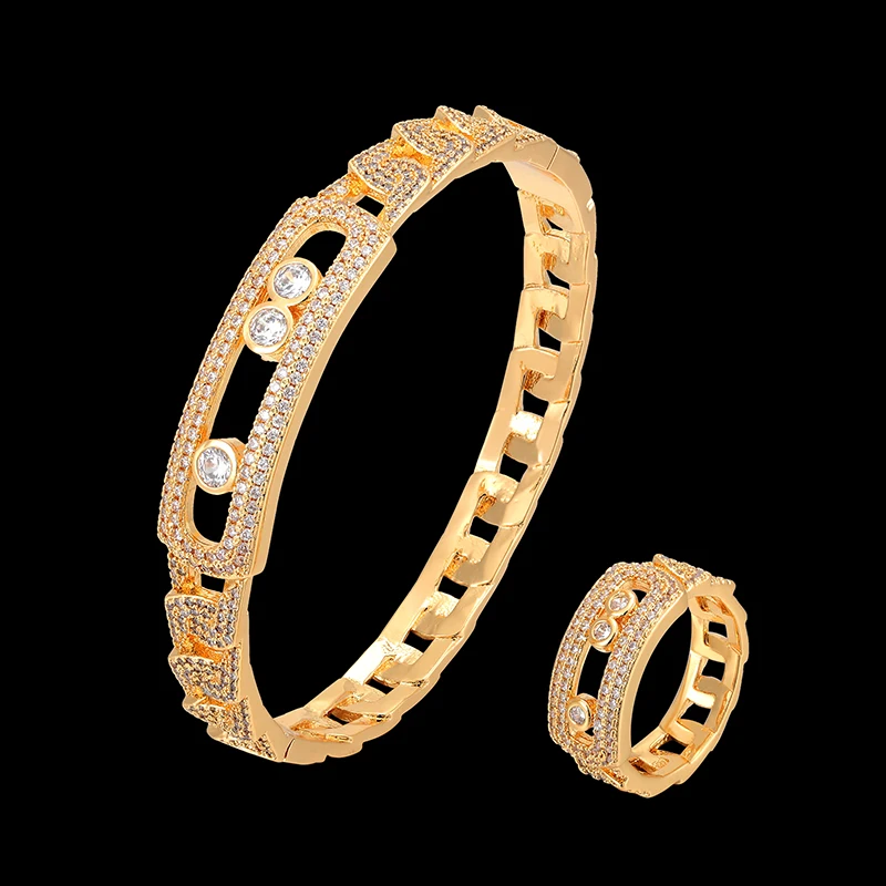 

Theresa bangle with ring jewelry set meseaka full zircon micro pave setting chain style trendy bangle&bracelet fashion jewelry