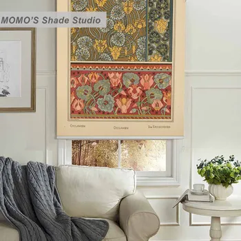

MOMO Painting Roller Blinds Blackout Window Curtains Roller Shades Blinds Thermal Insulated Fabric Custom Size,PRB set804