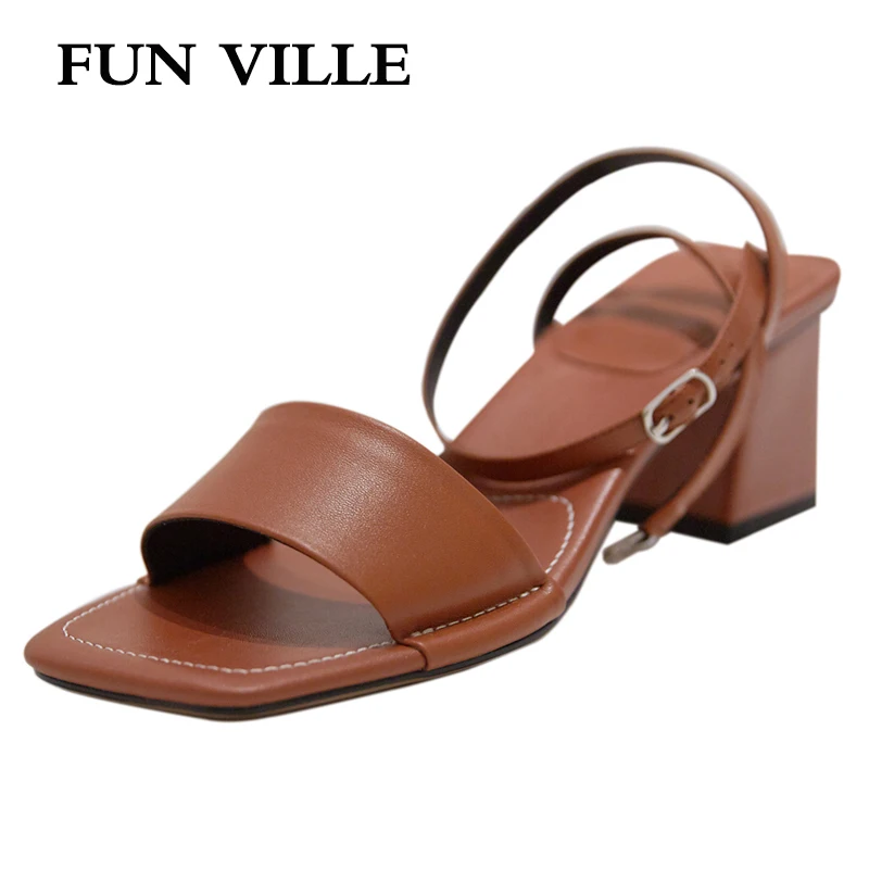 

FUN VILLE New Fashion Summer Women sandals Genuine Leather High Heels Shoes ladies Casual Sandals Open Toe Party Dress Sandals