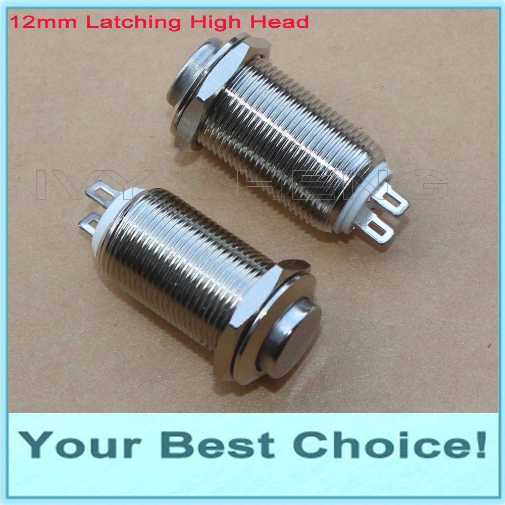 

100pcs/Lot 12mm Waterproof Self Locking Latching ON/OFF Metal Push Button Switch with High Head,no LED (DHL Free Shipping)
