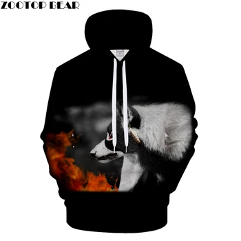 

3D Wolf Hoodies Men Fire Sweatshirt Black Hoody Pullover Tracksuit Streatwear 6XL Hooded Coat Unisex Hoodie Drop ship ZOOTOPBEAR
