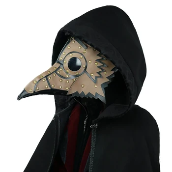 

Steam Punk Unisex Plague Doctor Bird Mask Long Nose Brown Costumes Masks Halloween Brown Leather Mask