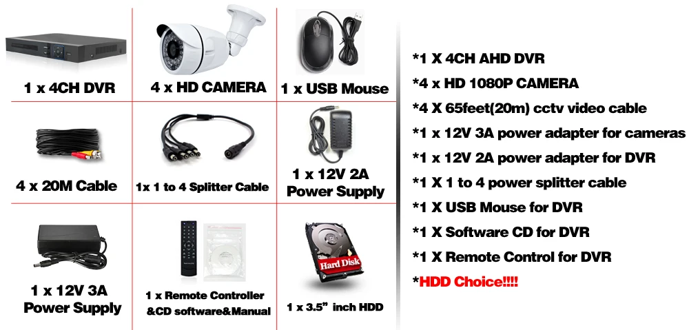 Hkixdiste 4ch CCTV Системы 1080 P HDMI Выход Товары теле- и видеонаблюдения DVR комплект с 4 шт. 3000tvl 2.0 P Белый дом безопасности камера Системы