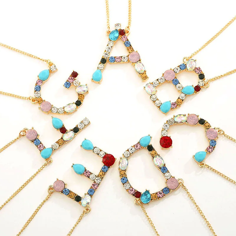 

Multicolor Fashion Charm Gold 26 Alphabet Pendant Necklace Micro Pave Zircon Initial Letter Necklaces Couple Name Necklace
