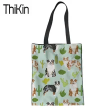 THIKIN холщовая женская сумка-шоппер милый мужской браслет с надписью "Австралийская овчарка" Печать плеча Сумка женская складная сумка для покупок для переработки