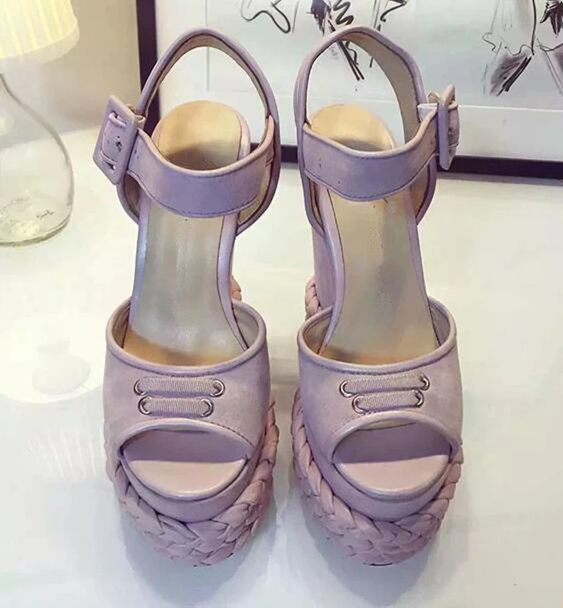 Elegant Women Summer Suede Ankle Buckle Strap Sandals Open Toe High Heel High Platform Dress Party Sandals Shoes summer roma style women buckle strap sandals ankle strap open toe high heeled female dress party sandals shoes