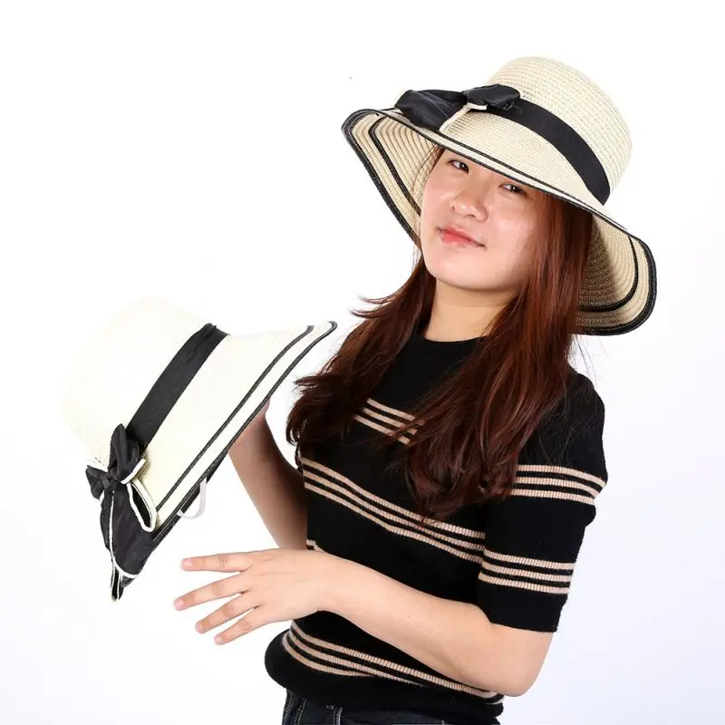 Новейшая модель; пляжная Женская Летняя шляпка Шапки Для женщин крупнозернистая СОЛОМА ПЛЯЖНЫЕ Детские шапочки для девочек, головные уборы для DW64