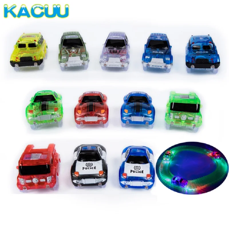 

New 12 styles Racing Car For Magical Tracks With 5LED Light Baby Toy Fire Truck Police Cars Gifts Educational Toys For Children