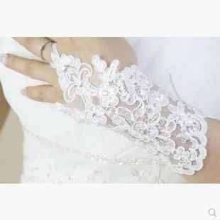 WOWBRIDAL перчатки без пальцев Длина белая аппликация из кружева свадебные перчатки для невесты luva de noiva