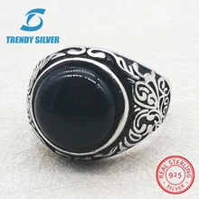 Серебро 925 ювелирные украшения мужские кольца мужские аксессуары бирюзовый драгоценный камень натуральный черный оникс Красный Агат модное серебристое TCR8056