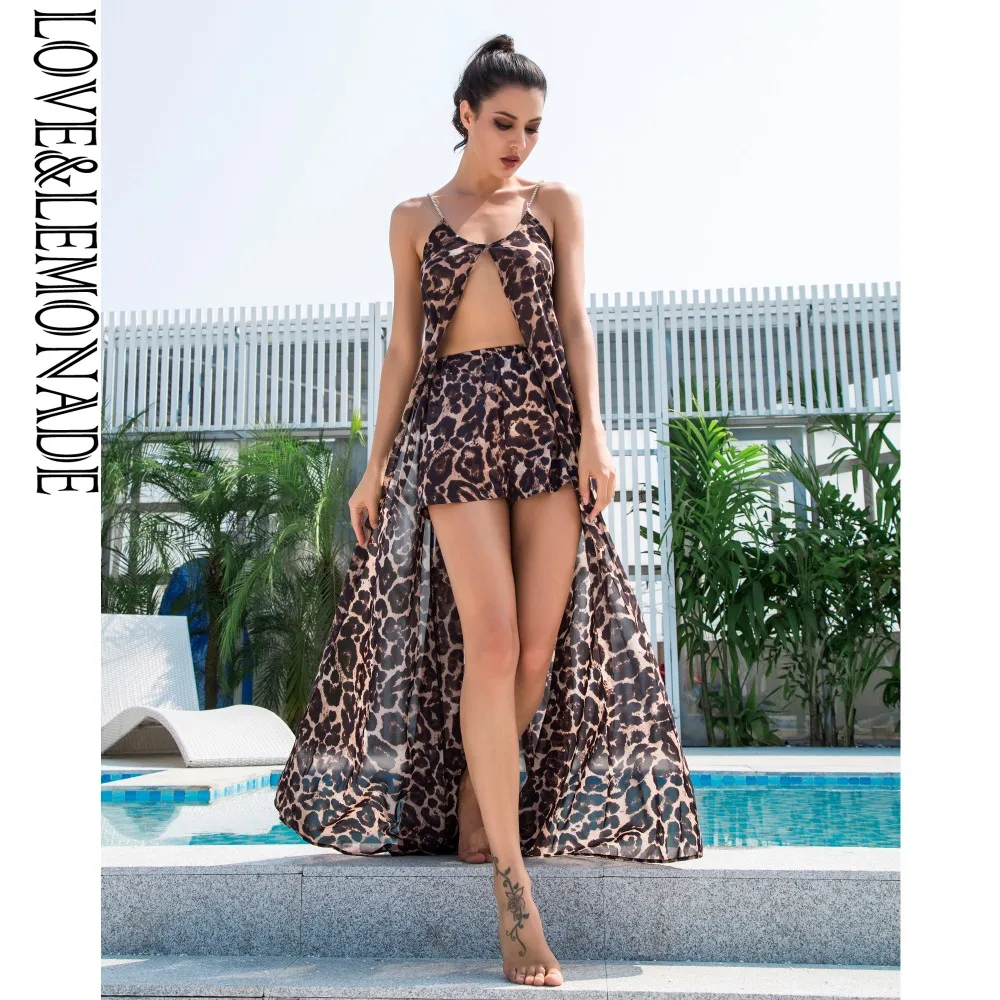 

Love&Lemonade Brown Leopard Pattern Deep V-Neck Chiffon Two-Pieces Beach Sets LM0920