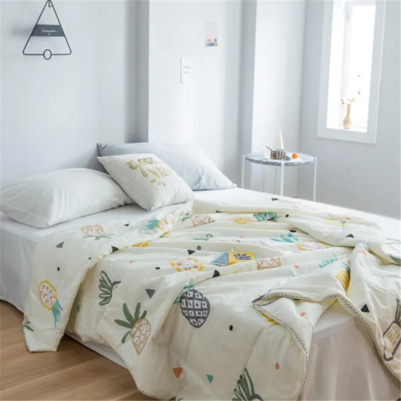 

New Comfortable 100% Cotton Beige Fruit Printing Summer Air Conditioner Cool Thin Quilt Home Textile Bedding Comforters Duvets