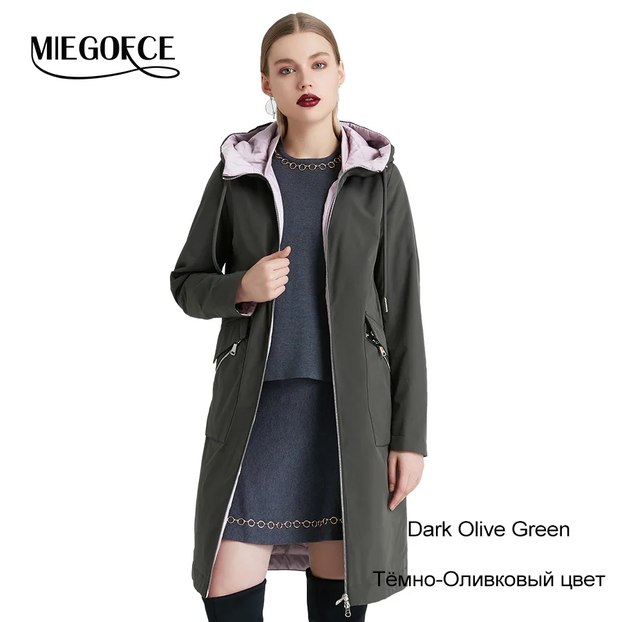 MIEOGOFCE Spring and Autumn Long Women's Windbreaker Warm Women's Cotton Jacket With Stand Collar New Design - Цвет: 721 Dark Olive Green