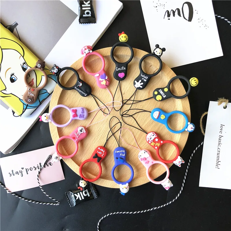 

WTSZKL New silicone cartoon mobile phone ring short pendant key hanging jewelry anti-drop drop ring cute female accessories