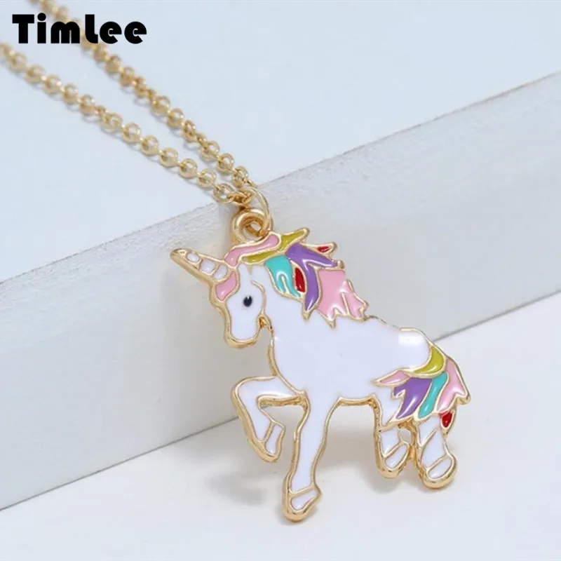 

Timlee N097 New Cartoon Lovely Drop Oil Animal Unicorn Pendant Alloy Necklaces Temperamental Jewelry Wholesale