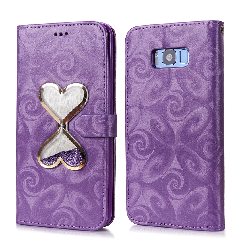 Hourglass Love Heart Quicksand Leather Wallet Case For Samsung Galaxy S8 S9 Plus S5 Mini S7 Edge Magnetic Flip 2 Card Slots Bag (43)