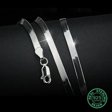 Collar de plata de ley 925 Unisex, cadena de serpiente plana y delgado de 3-4mm, regalo para mujer y niña, cadena clásica para fiesta