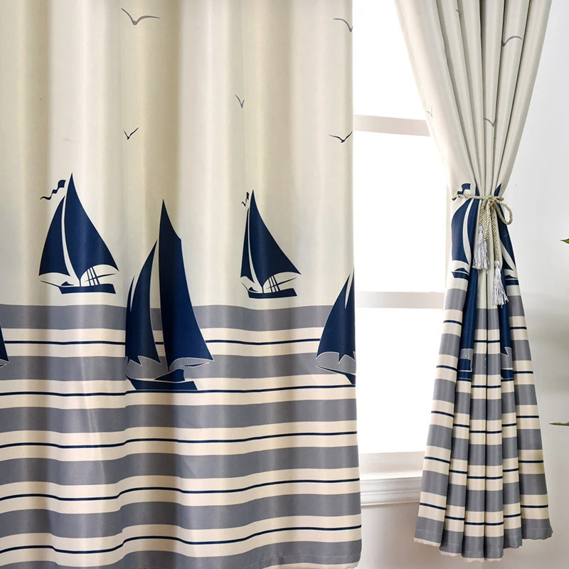 Modern Printed Tree Short Curtains for Kids Bedroom Children's Room Window Treatments Drape for Living Room