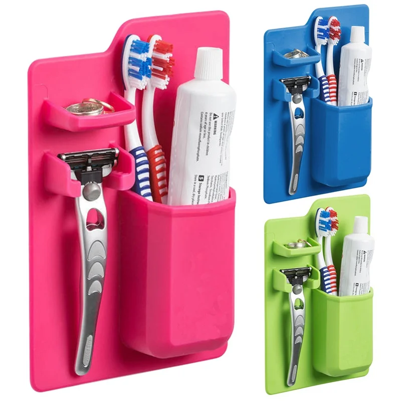 

1PC Bathroom Toothbrush Storage Rack Silicone Gel Toothpaste Box Shaver Make-up Mirror Jewelry Holder Wash Stand For Toothbrush