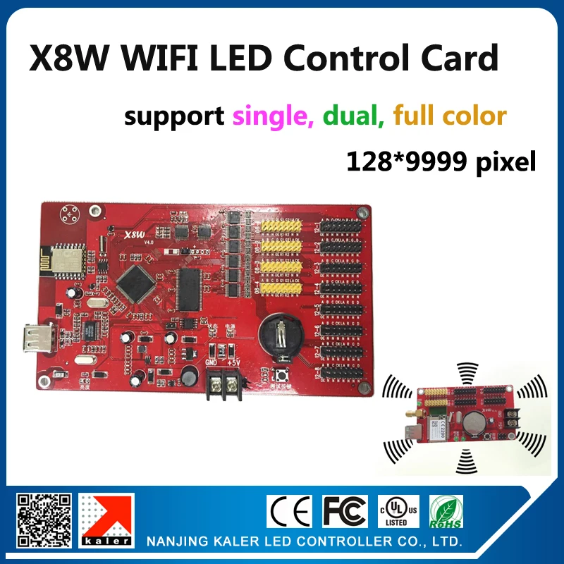 

kaler X8W wifi led sign controller card support 128x9999 pixel infinite width wifi and usb led display board control card