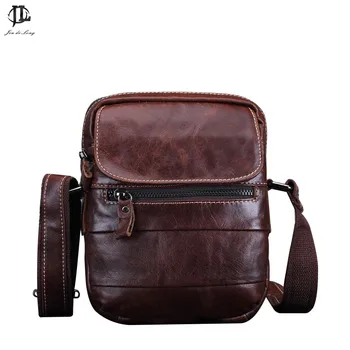

New Oil Waxed Genuine Leather Men Flip Crossbody Shoulder Sling Bags Small Messenger Bag Mobile Phone Tool Travel Bag