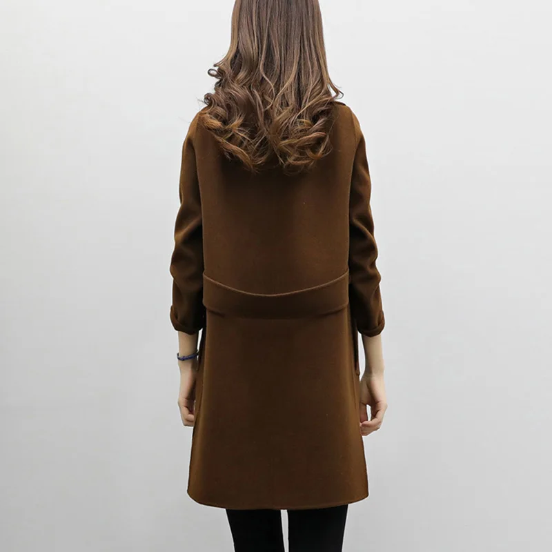 Осенняя и весенняя женская одежда, Длинное свободное тонкое двубортное шерстяное пальто-кокон, Трендовое Новое корейское шерстяное пальто