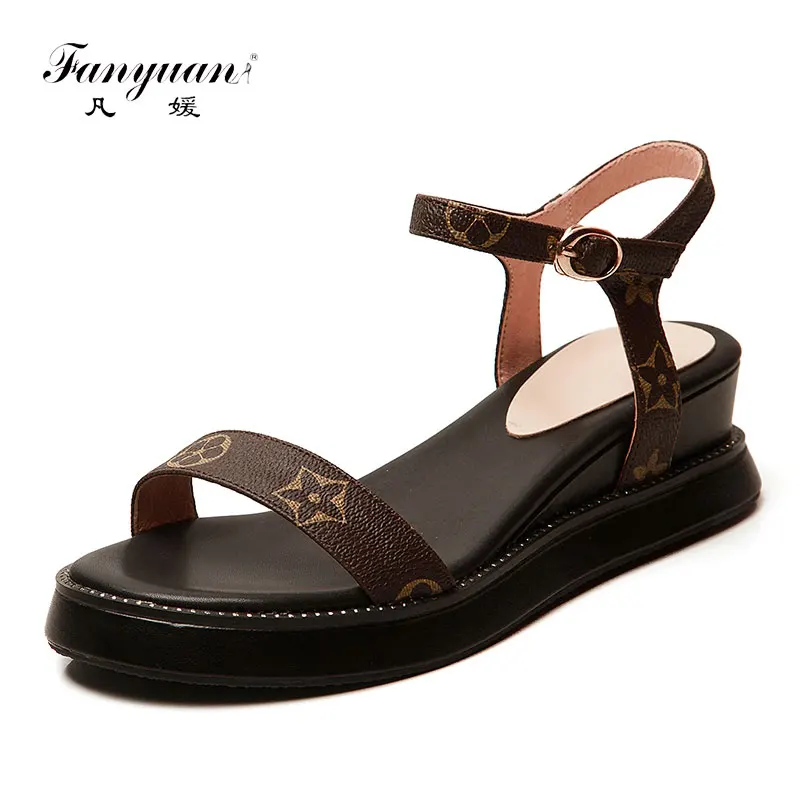 

fanyuan 2019 New Brand sexy Platform Sandals Women Genuine Leather Big Size 34-43 Summer Casual Women Wedges Shoes Woman