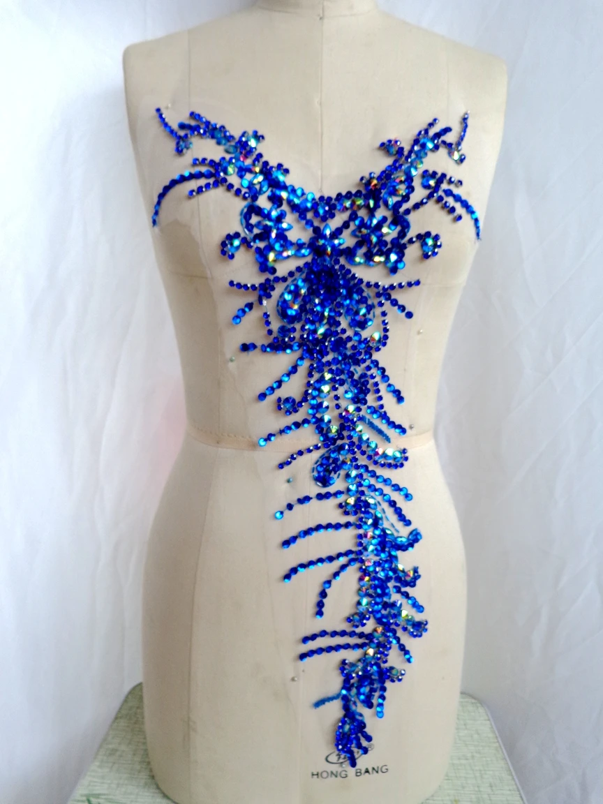 A19 Deep blue Pure hand made sew on Rhinestones applique crystals trim