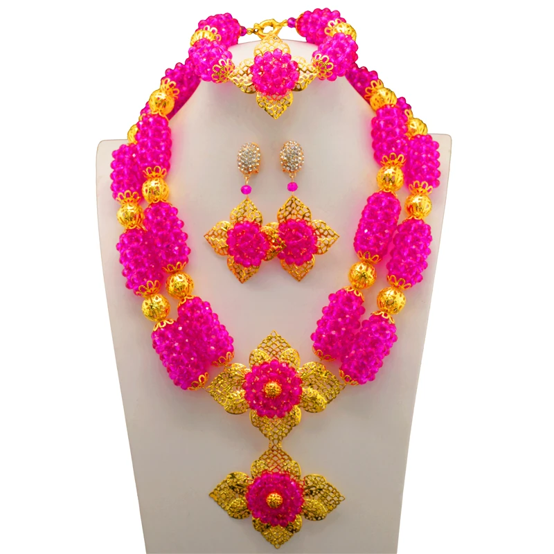 African Nigerian Wedding Jewelry Sets Indian Jewelry Set Big Rose Flower Necklace Earrings Set Women Jewelry Set