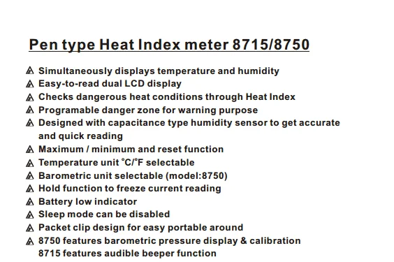 AZ8715 Mini Pen Type Digital Heat Index Meter 0-50 Degree 0%-100%RH Heat Stroke Preventer Dew Point (3)