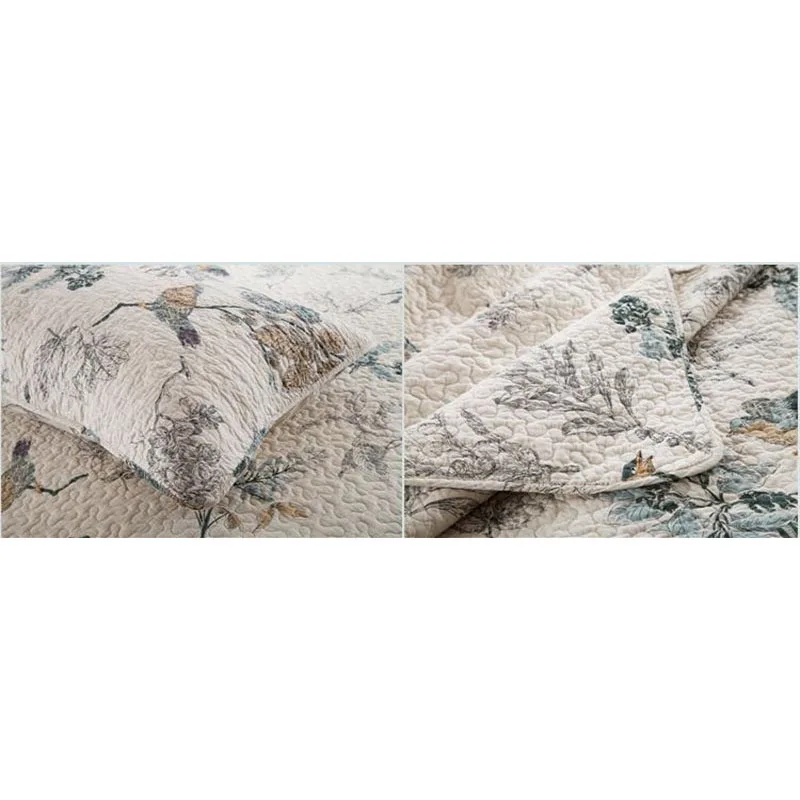 Quality Quilt Set 3pcs Washed Cotton Quilts Quilted Bedspread Bed Cover Sheets Bird Printed Coverlet Set King Size QT004