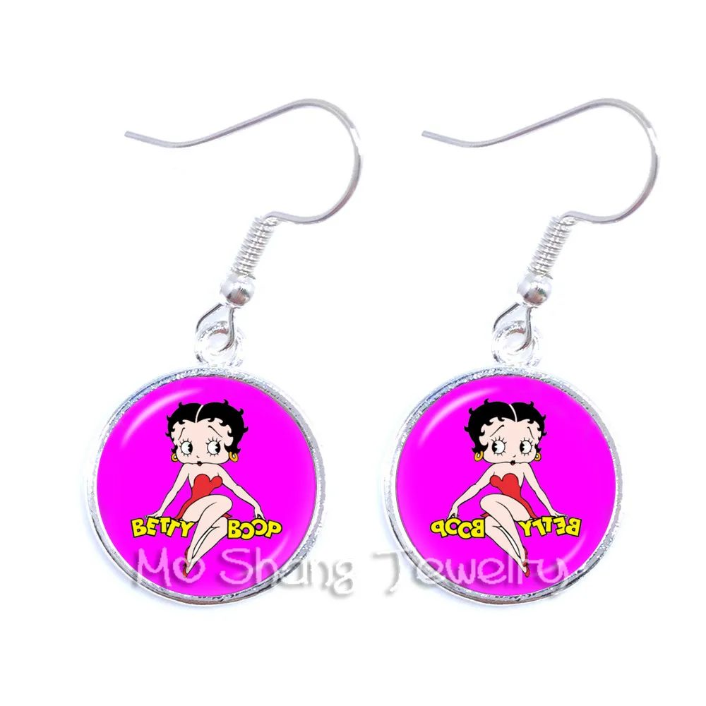 

Betty Boop Dangle Earring Harajuku Cute Cartoon 16mm Glass Dome Cabochon Jewelry Fashion Earrings Best Gifts for Women Girls