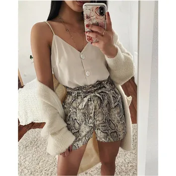 

Womens Shorts Vintage Snake Print Baggy Wide Leg Short 2019 Summer Fashion High Waist Shorts Retro Loose Hotpants Clothes