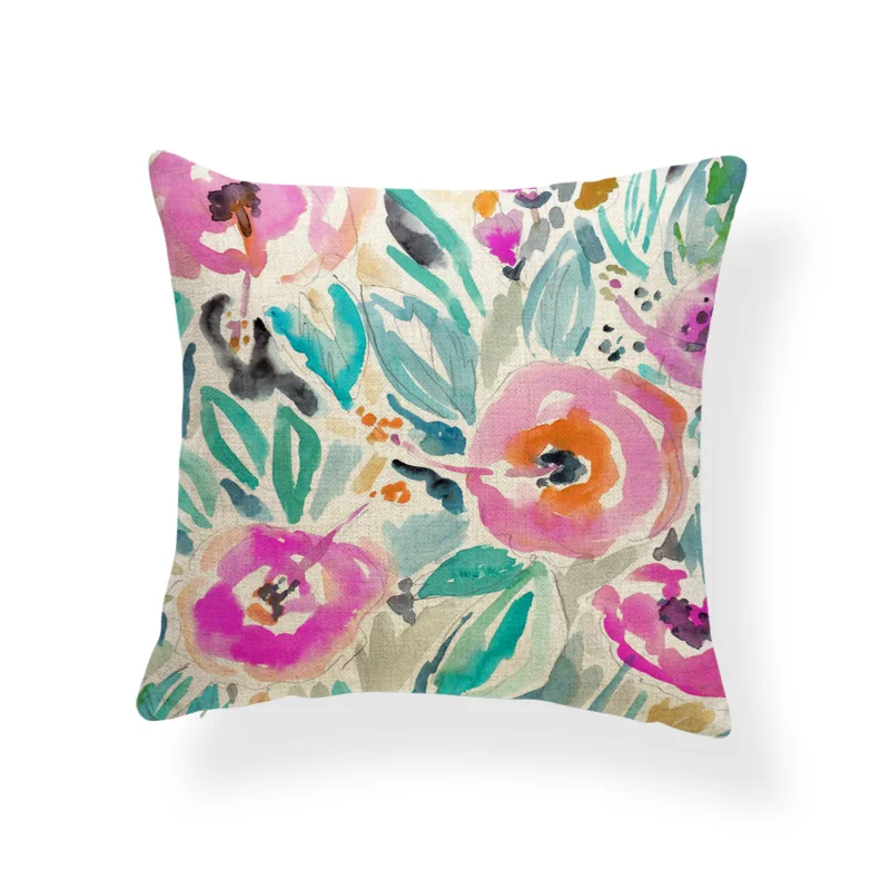 زهرة الأزهار يترك وسادة كاميليا روز البرتقال وسادة حالة العرقية خزانة الخصر دعم رمي وسادة يغطي 43X43 سنتيمتر الكتان