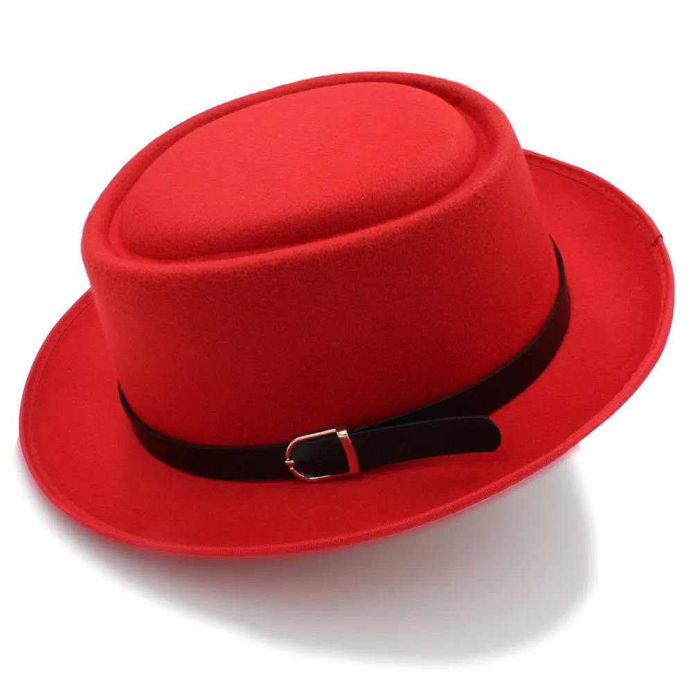 Шляпа-пирожок для женщин с модной кожей для папы шерсть плоская фетровая шляпа для леди Gambler мягкая фетровая шляпа размер 58 см