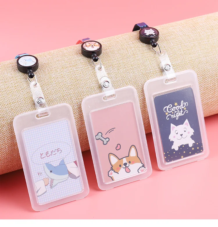 Cute Cartoon Cat Transparent Card ID Badge Holder Kawaii Dogs Retractable Badge Buckle Name Tag Card Holder For Gifts