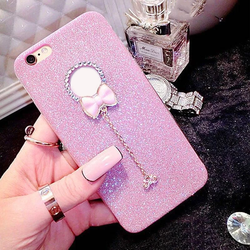 

For Apple iPhone 5 6 7 8 X Case Bow Glitter TPU Mobile Phone Case Ultra Thin Hollow Pendant Mobile Phone Shell