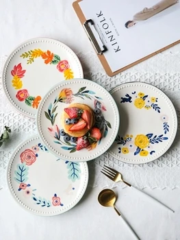 

Japanese-style Creative Breakfast Plate Hand-painted Four Seasons Beaded Flowers Ceramic Tableware Dishes Home Round disk