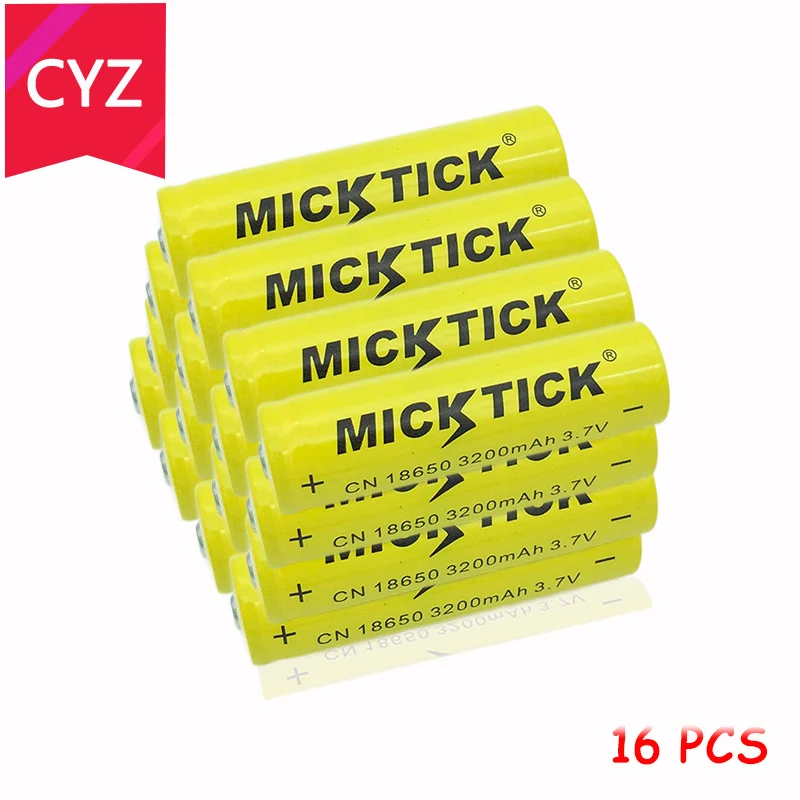 

16PCS 18650 3.7V 3200mAh MICKTICK Battery batteries batteria lithium Li Ion Rechargeable Large enough Capacity Flashlight LED