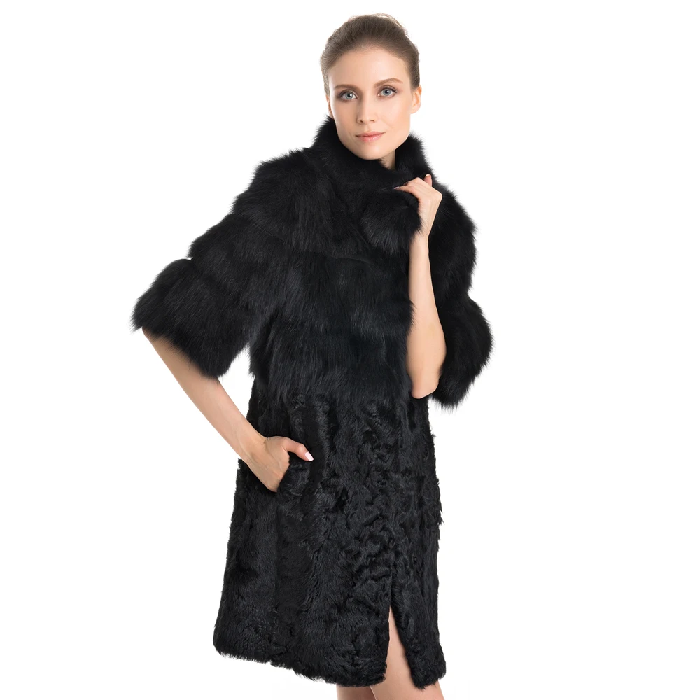ZY89002 Hot Sale Elegant Women Real Warm Lamb Fur With Fox Fur Collar Nine Quarter Slim Fashion Winter Coat Outwear Waistcoat ZY89002 Hot Sale Elegant Women Real Warm Lamb Fur With Fox Fur Collar Nine Quarter Slim Fashion Winter Coat Outwear Waistcoat