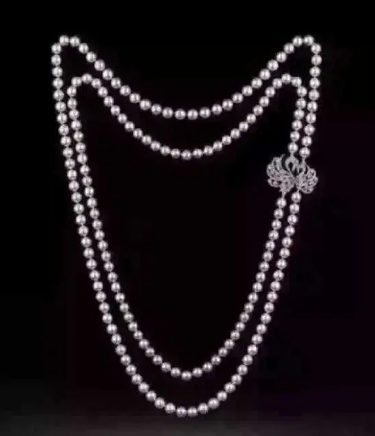 Двойная strands9-10mm Южное море Круглая Белая жемчужина ОЖЕРЕЛЬЕ 2" 28" KKK