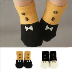 2016 корейский лук Хлопковые Носки для маленьких детей Для мальчиков и девочек новорожденных Нескользящие носки-тапочки детские носки Для