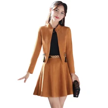 Весенне-осенний костюм с юбкой в клетку, комплект для женщин, Модный корейский женский комплект, мини-юбка и замшевые короткие куртки, кардиган YM1179