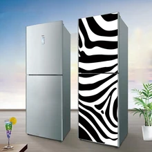 Yazi Schwarz Weiß Zebra Streifen PVC Kühlschranktür Abdeckung Kühlschrank Aufkleber Selbstklebende Tapete 60×150 cm 60×180 cm