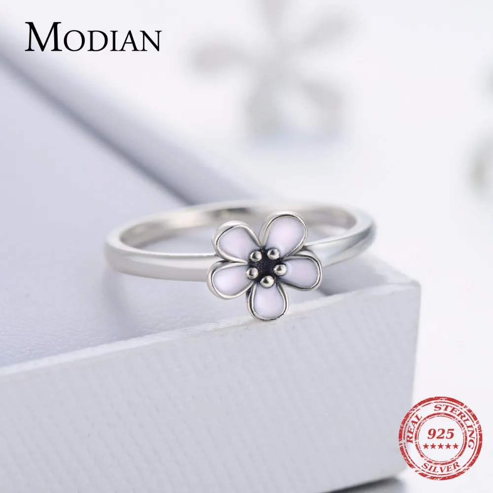 Modian Top Quality Elegant Pink Enamel Fashion Ring 100% Original 925 sterling Silver Engagement Jewelry For Women Wedding Gift