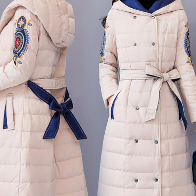 Теплое зимнее пальто с длинным рукавом, женская пуховая хлопковая парка, элегантная двубортная винтажная украинская хлопковая стеганая одежда J810