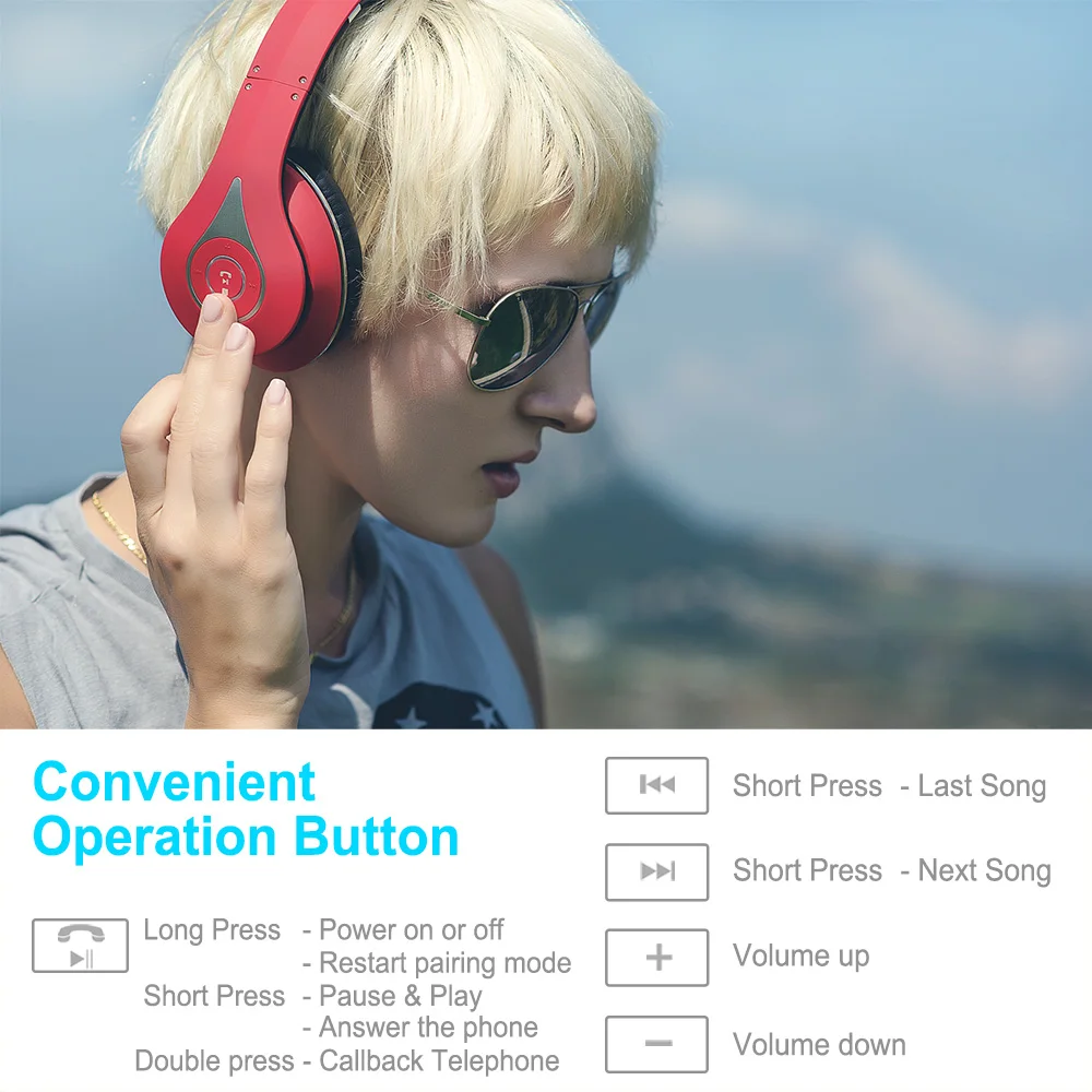 August EP640 Bluetooth Headset,Red